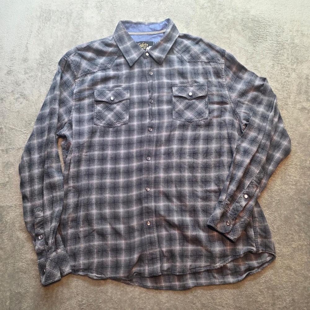 Duke's Bark Button Up Shirt Mens XL Gray Plaid Flannel Long Sleeve Western Snap